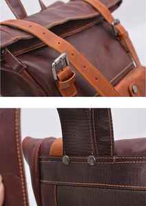 Genuine Leather Roll Top <b>Backpack</b> Multi Pocket Cowhide Travel Rucksack Mens Laptop Bag Factory Pricing LTBP-0091 - Product Image 4
