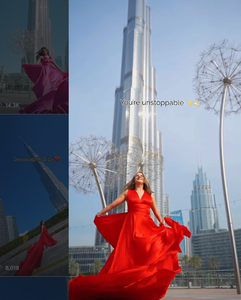 ชุดเดรสสีแดงสุดอลังการสำหรับถ่ายภาพในดูไบ บรจ์ คาลิฟา พร้อมด้วยผู้หญิงสง่างามในชุดราตรีผ้าซาตินทรงยาวพลิ้วไหว - Product Image 2