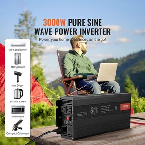 Inverter di Potenza a Onda Sinusoidale Pura da 3000 Watt, da DC 12V a AC 120V, con Display LCD, 2 Prese AC, 2 Porte USB e 1 Porta Type-C - Product Image 2