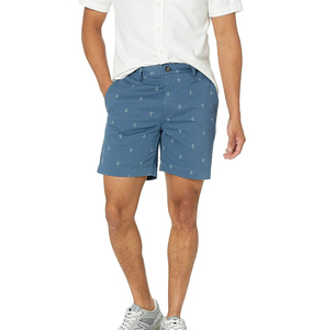Shorts Bermuda pour Homme, Imprimé Ancre Bleue, Taille Moyenne, Style Décontracté, avec Poches, Fermeture à Boutons, Tissu en Coton Tissé - Product Image 1