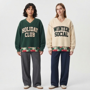 <b>Women's</b> Frost Club <b>V</b> <b>Neck</b> Christmas <b>Sweatshirt</b> Long Sleeve Knitted Cotton Blend Holiday Casual Winter Top Embroidery Design - Product Image 5
