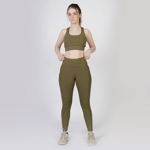 Private Label 2 Solid Ribbed Nylon Spandex Yoga Set Sports Bra Shorts Leggings Mid Custom Logo Eco-Friendly Breathable <b>Low</b> MOQ - Product Image 2