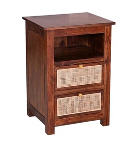 Modern Wood Nightstand With Rattan Weave Drawers 2 Drawer Bedroom Furniture Midcentury Design <b>Storage</b> <b>Side</b> <b>Table</b> - Product Image 4