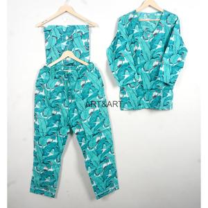Conjunto de Pijama de Algodón 100% de Alta Calidad para Verano y Otoño, Secado Rápido, Transpirable, Ropa de Estar Cómoda con Estampado Floral, Venta al Por Mayor para Primavera - Product Image 4