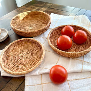 Ensemble de 3 plateaux à fruits en rotin, ronds, en rotin naturel tressé, prix de gros directement de l'usine. - Product Image 6