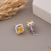 Boucles d'oreilles clous en perles d'eau douce jaunes taille émeraude avec halo, en or massif 10K plaqué rhodium, bijoux élégants et étincelants pour femme