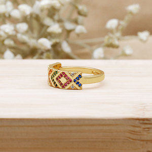 Bague ajustable en argent sterling plaqué or avec micro-pavé de zirconias multicolores, bijoux pour femme, cadeau de fiançailles - Product Image 4