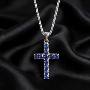 KRISHNAM JEWELS Hip Hop Rhodium 925 Silver Colorful Stone Cross Pendant Necklace <b>Iced</b> Luxury Street Fashion <b>Chain</b> Men Women - Product Image 5