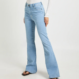 Factory price patched <b>flare</b> jeans women ripped knee <b>flare</b> jeans bulk supplier export quality factory - Product Image 4