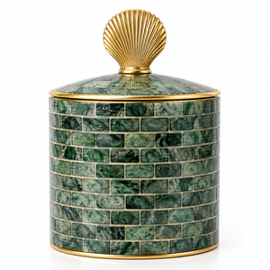Tarro de Almacenamiento de Resina con Diseño de Rayas Verdes y Borde Dorado, Caja Decorativa Multifuncional de Lujo Moderno para Sala de Estar, Precio al por Mayor - Product Image 5