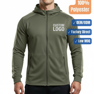 Custom 100% Polyester Zip Up Hoodie Regular Fit Sports Hoodie Quick Dry Breathable Front Logo Men Full Zip Hoodie - Product Image 1