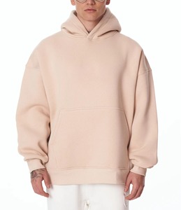 Men's Oversized Basic Beige Hoodie Cotton/Polyester <b>Blend</b> Embroidered Autumn Urban Streetwear Premium Quality OEM Product 2026 - Product Image 1