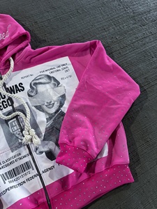 Custom Y2K Pink Rhinestone Tracksuit Heavyweight Cotton Fleece Full Zip Hoodie Distressed Sweatpants Graphic Screen Print - Product Image 3