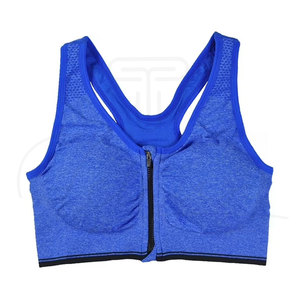 Women's Blue Deep V-Neck Sports Bra With Zipper Front Seamless Breathable Medium Support Fitness Wear Adjustable Straps - Product Image 4