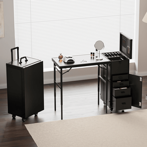 Portable Foldable Nail Desk with Polish Tray Storage Rolling <b>Manicure</b> <b>Table</b> Wheels and Detachable Traveling Nail Case - Product Image 5