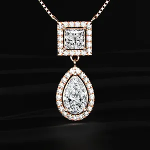 Collier élégant pour femme avec pendentif halo en diamant de laboratoire de qualité supérieure, taille princesse et poire, certifié IGI. - Product Image 1