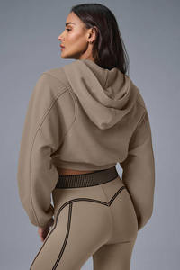 Sweat-shirt à capuche long décontracté pour femme, coupe ample et extensible, style streetwear, imprimé, avec poches, technique délavée - Product Image 2