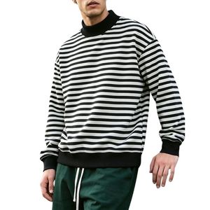 Sweat-shirt à col montant rayé noir et blanc pour homme, personnalisé, à manches longues, décontracté, col haut, coupe ample - Product Image 3