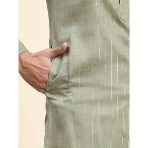 ALGODÓN FANCY CON FORRO JARI TRABAJO HOMBRE KURTA PAYJAMA OLIVA - Product Image 3