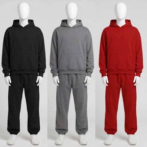 Casual Tracksuit Set Quarter-<b>Zip</b> Sweatshirt With Drawstring Pants Solid Color Loose Fit Full Length 100% Cotton Autumn Wear - Product Image 1