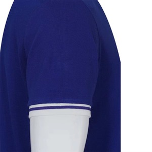 Chemise Homme Bleu Royal Tricotée 100% Coton Respirante Manches Courtes Couleur Unie Décontractée Col et Ourlet Blancs Personnalisables - Product Image 5