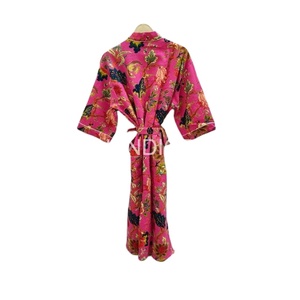 Hippie largo ropa de dormir vestido Kimono estilo Albornoz Floral impreso algodón Waffle diseño mujer camisón Maxi vestido - Product Image 2