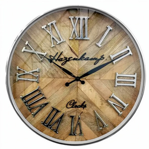 Reloj de Pared de Madera con Diseño Geométrico, Letras Romanas Plateadas, Decoración de Hotel, Accesorios de Pared para Oficina - Product Image 1