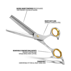 Ciseaux de barbier professionnels en acier inoxydable avec manche, lame droite et aiguisée pour la coupe et l'éclaircissement des cheveux, pour hommes et femmes, pour salons de beauté - Product Image 2