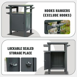Carrello BBQ Portatile in Metallo Grigio Scuro con Ruote e Vano Portaoggetti, Tavolo in Metallo per Esterni, Ideale per Patio o Giardino - Product Image 5