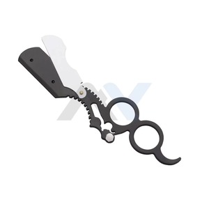 Rasoir de Barbier Professionnel à Lame Unique Droite, Manche Anneau, pour Hommes, Type Shavette, Blanc et Noir, pour Salon et Usage Domestique, Visage - Product Image 1