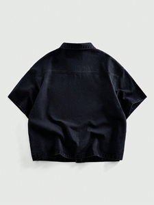 Chemise en jean à strass étoiles pour homme, motif galaxie céleste scintillante, noir délavé, manches courtes, coupe ample oversize, style streetwear, personnalisable OEM - Product Image 2