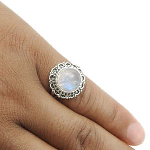 925 Sterling <b>Silver</b> Beautiful Rainbow Moonstone Cabochon <b>Ring</b> <b>Statement</b> <b>Silver</b> Gemstone Bohemian <b>Ring</b> At Wholesale Price - Product Image 2