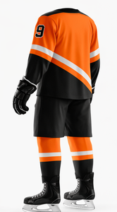 Uniforme de hockey sur glace personnalisé pour hommes, maillot sublimé orange et noir, manches longues, évacuation de l'humidité, toutes saisons, taille adulte - Product Image 3