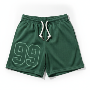 Short de basket-ball en maille double couche vert foncé. Ces shorts haute performance sont confectionnés en tissu lourd et respirant. - Product Image 1