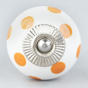 Bouton de meuble en céramique rond, motif pois blanc moutarde, poignée de tiroir de cuisine traditionnelle, bouton de meuble durable pour armoire - Product Image 1