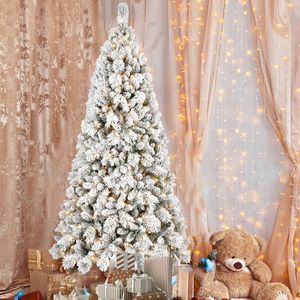Árbol de Navidad Flocado de 7 pies, 450 luces LED blancas cálidas, 1060 puntas, ramas de aguja dura de PVC nevado, soporte de Metal resistente, árbol de fácil instalación - Product Image 1