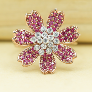 European and American <b>Ring</b> with Retro Style Deep Pink Color Blocked Stone Shimmering lab grown diamond <b>Adjustable</b> <b>Ring</b> in gold - Product Image 1