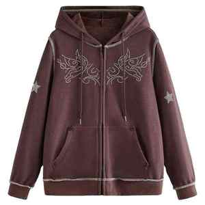 Sudadera Unisex con Capucha y Cierre, con Estampado Floral Brillante y Parches de Estrellas, Ropa Casual de Otoño, Corte Regular, Material French Terry - Product Image 1
