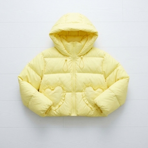 Chaqueta Acolchada Amarilla con Capucha y Volantes, Chaqueta Corta de Invierno para Mujer, Color Sólido, Relleno de Poliéster, Manga Larga con Cierre - Product Image 4