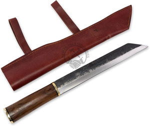 Cuchillo Vikingo Seax de Acero al Carbono Forjado a Mano, Hoja de 11 Pulgadas, Madera de Nogal, Empuñadura de Latón, Ambidiestro, Supervivencia al Aire Libre, Caza - Product Image 1