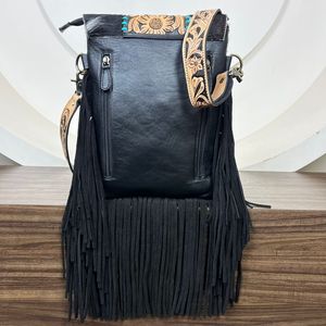 Nuevo bolso cruzado con flecos de cuero genuino para el cabello occidental, bolso de cuero de vaca tallado para mujer - Product Image 5