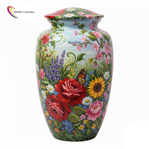 โกศบรรจุอัฐิขนาดใหญ่ลายดอกไม้สำหรับผู้ใหญ่ ทำด้วยโลหะ งานแฮนด์เมด พร้อมฝาปิดแน่นหนาและถุงกำมะหยี่ - Product Image 4