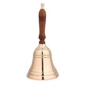 Cloche à main décorative en laiton avec poignée en bois, finition polie, son clair et fort, pour rituels de temple, école, bureau, maison, bureau à domicile - Product Image 6
