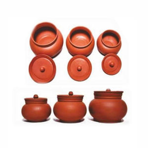 Nouvel ensemble de 3 casseroles et couvercles en terre cuite écologiques et saines, au design innovant, pour cuisson au gaz, avec rangement intégré (Ensemble artisanal en terre cuite) - Product Image 1