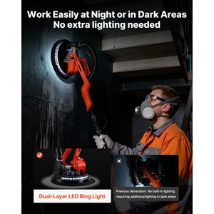 Ponceuse électrique sans fil 450W pour plaques de plâtre avec aspiration des poussières, 7 vitesses variables (0-160), outil de décapage de plafonds popcorn - Product Image 5