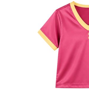 Ensemble de pyjama personnalisé pour femme en satin rose fuchsia, haut à manches courtes col en V et short avec bordure jaune contrastante, vêtements de nuit doux, fabrication OEM personnalisée - Product Image 2