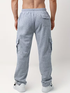 Men's Gray Lightweight Cargo Sweatpants Elastic Waist Drawstring Multiple Pockets Casual Jogger Pants OEM Service Summer - Product Image 4
