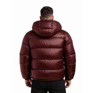 Veste matelassée à capuche pour homme, couleur unie, rembourrée de duvet, manteau d'hiver coupe-vent, fermeture éclair épaisse, style décontracté, rouge - Product Image 6