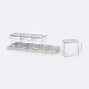Ensemble de 4 boîtes de rangement alimentaire carrées empilables en plastique transparent avec couvercle, organiseur d'épices à un seul niveau pour cuisine et garde-manger - Product Image 2
