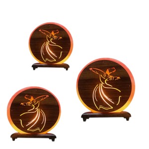 Lámpara de Sal Circular Tallada en Madera con Figura Bailarina, Diseño de Arte Folclórico, Decoración para el Hogar, Sian Enterprises SE-45033 - Product Image 2